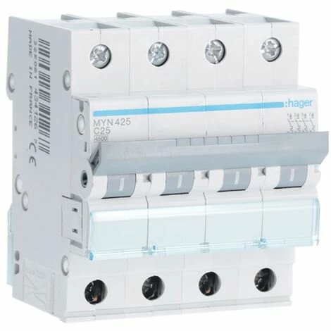 Budget ???? Leistungsschalter 4P Hager 25A 4,5 KA C 4 Module MYN425 ???? 1 Budget ???? Leistungsschalter 4P Hager 25A 4,5 KA C 4 Module MYN425 ????