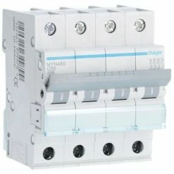 Billig ⌛ Leistungsschalter Hager 4P 50A 4,5 KA C 4 Module MYN450 ⌛