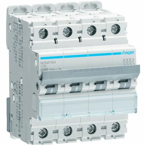 Großhandel ???? Leistungsschalter 4P Hager 16A 10KA C 4 Module NCN416A ✨ 1 Großhandel ???? Leistungsschalter 4P Hager 16A 10KA C 4 Module NCN416A ✨