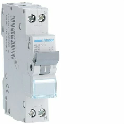Großhandel ???? HAGER MLU532 | Sicherungsautomat ML-Kurve-C 1P+N 32A ???? 1 Großhandel ???? HAGER MLU532 | Sicherungsautomat ML-Kurve-C 1P+N 32A ????